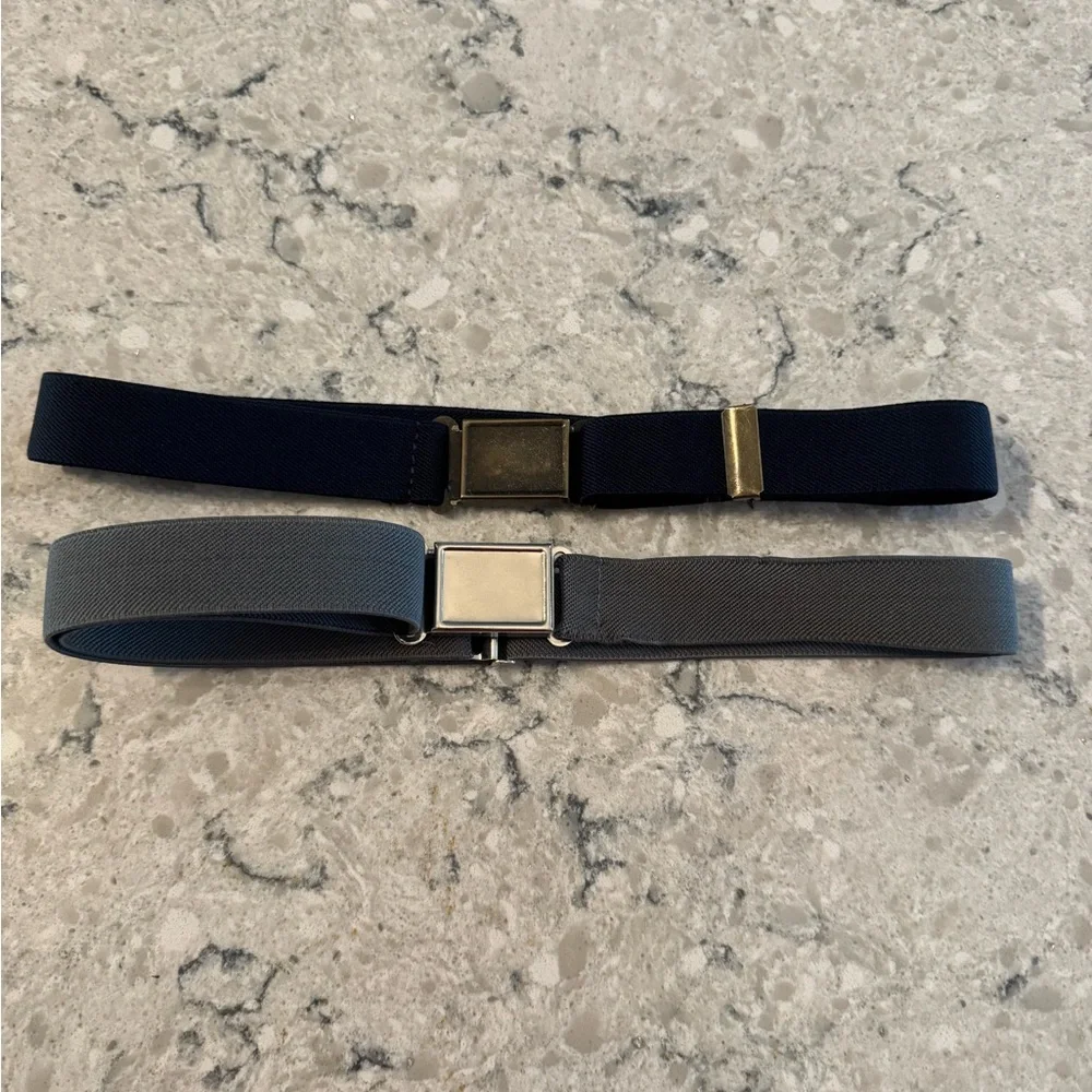Navy and gray elastic belts with magnetic buckle